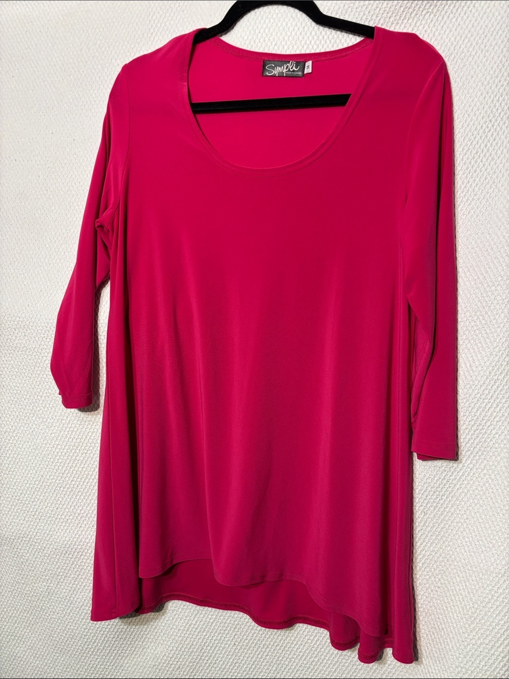 Sympli Sz 14 Hot Pink Scoop Neck Tunic Top Stretchy Jersey Knot High Low Hem